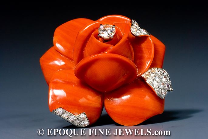   Cartier - A striking coral and diamond flower brooch | MasterArt